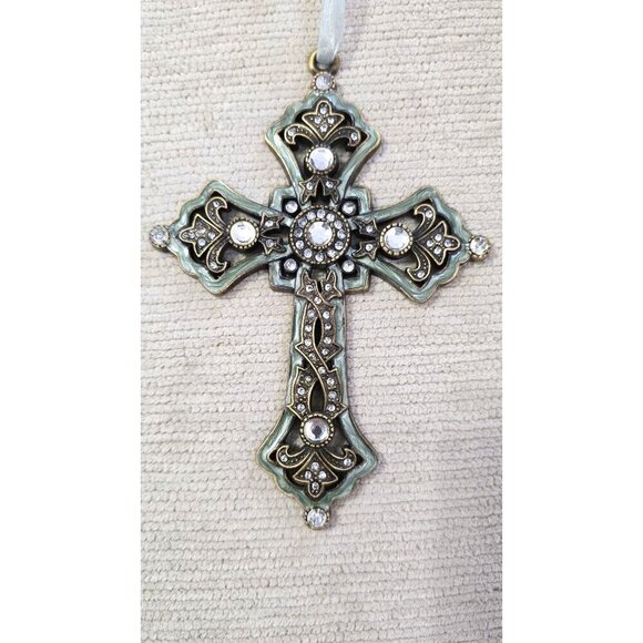 Vintage-Style Rhinestone Cross Ornament With Ribbon Hanger 5-1/2"H x 4"W - Picture 5 of 6
